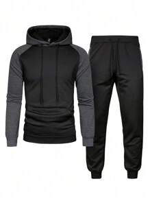Manfinity Homme 1 Set Men's Solid Color Hoodie And Sweatpants, Casual And Simple Style For Everyday Wear - Black - View 7