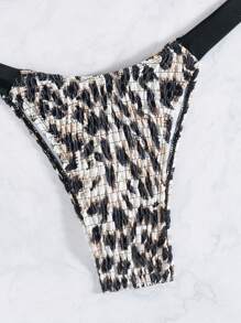 SHEIN Swim Summer 2pcs Women's Sexy Leopard Print Patchwork Black Halter Straps And High Cut Bikini Set - Multicolor - View 7