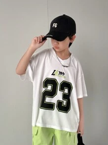 SHEIN Leap Crew 2pcs Tween Boys Casual Sports Numeric Print Pullover T-Shirt & Relaxed Fit Woven Pocket Shorts 2 Pieces Set - Multicolor - View 3