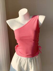 SHEIN EZwear 4 件套亮色不对称背心，纯色休闲时尚，适合日常穿着，春季