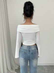 Chiquease 女士露肩长袖衬衫，带蝴蝶结装饰，简约