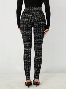 SHEIN Tall Women's Plaid Button Decor Skinny Fashionable Pants - Black - View 2