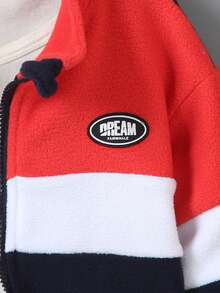 2pcs/Set 2024 Toddler Boys Plush Fleece Jacket,Baby Colorblock Long Sleeve Casual Outerwear,Kids Autumn Winter Patchwork Zip-Up Sportswear,Career Day - Multicolor - View 5