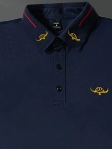 Manfinity Homme 男士休闲老鹰刺绣短袖 Polo 衫，办公室通勤装