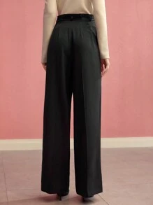 MOTF PREMIUM RHINESTONE CHAIN STEREO FLORAL WIDE LEG SUIT PANTS,VALENTINE'S DAY - Black - View 4