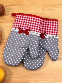 1pc Kitchen Cute Prints Oven Mitts,Baking Gloves,Heat Resistant Glove, Country Style Thick Checked Microwave Oven Glove, Oven Mitts And Potholders, Home Decor,Valentine's Day Decorations