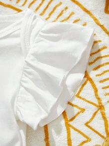 SHEIN 白色夏季可愛洗禮式新生女嬰休閒連身衣，柔軟舒適針織布料，適合戶外、度假、攝影，春夏季穿著 - 白色 - 查看 5