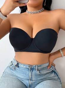 1/2 Cup Comfortable Gathered And Lightly Padded Ladies Bra - Black - View 1