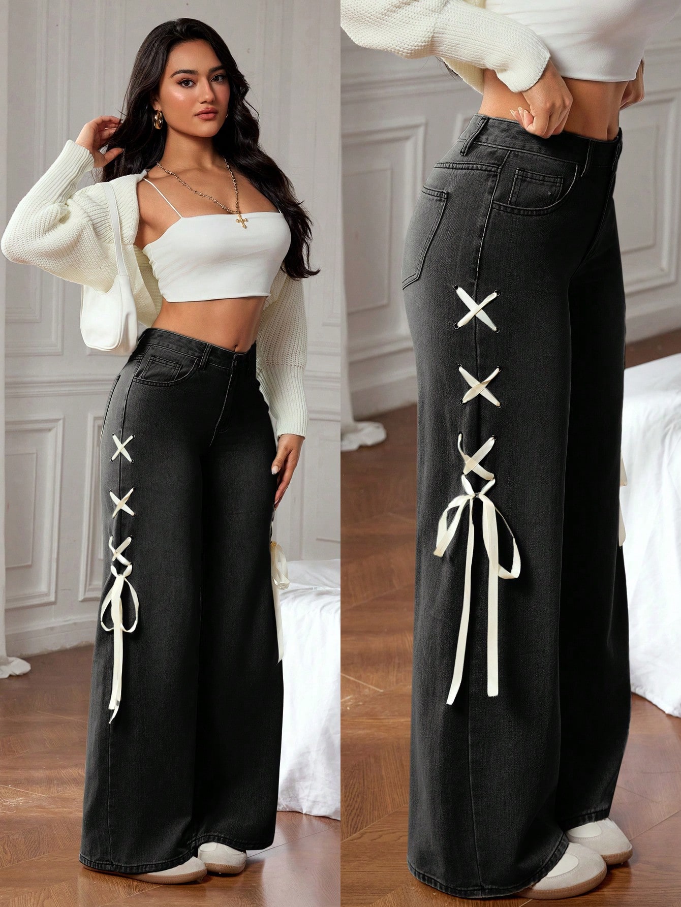 SHEIN EZwear سروال جينز كاجوال بسيط مع جيوب أمامية...