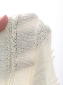 DAZY 1 pieza Camiseta de cuello redondo con textura y decoración de mariposa para mujer
