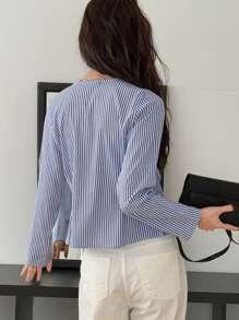 DAZY Women's Striped Waist Cinching Long Sleeve Blouse, Latest Summer Design