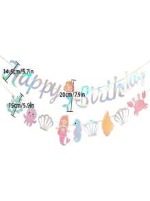 SHEIN 2 件套纸质吊旗、卡通字母和美人鱼装饰拉旗，适用于生日派对、圣诞节 - 彩色 - 查看 2