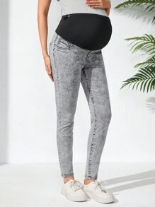 SHEIN Adjustable Waist Pregnancy Skinny Stretch Denim Pants - Dark Grey - View 5