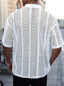 Manfinity RSRT 男士镂空纹理休闲短袖 Polo 衫 - 白色 - 查看 2