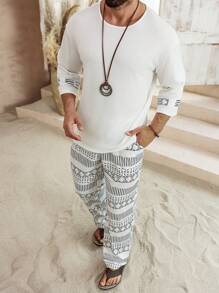 Manfinity RSRT Set de 2 piezas de top de manga larga de cuello redondo informal y pantalones para hombres - Multicolor - Ver 1