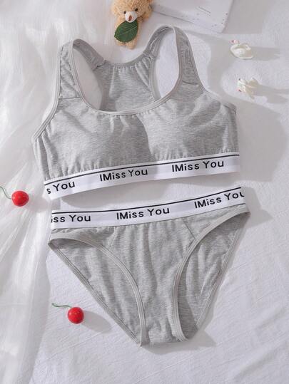 Sports Minimalist Comfy Crop Top & Panty Set, Teenage Girls Innerwear