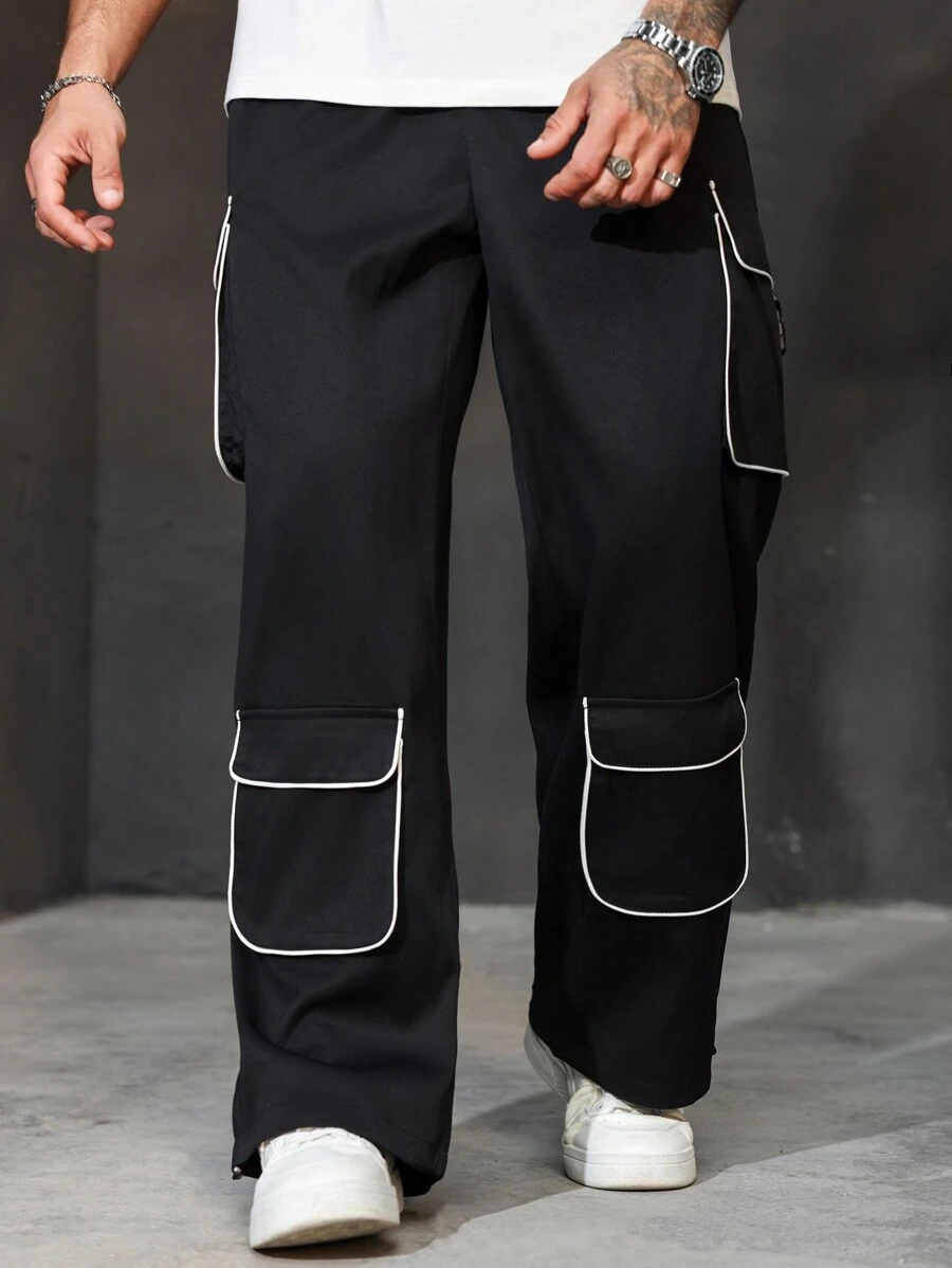 Manfinity Homme Plus Size Men's Cuffed Wide Leg Loose Casual Cargo Pants