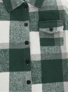 SHEIN Young Boy Casual Fashionable Street Style Plaid Shacket, Stand Collar With Front Pockets, Adjustable Cuffs Design - Multicolor - View 4