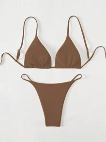 Swim Vcay 女士纯色褶皱性感比基尼夏季