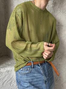 DAZY Camiseta de hombre de tela textural verde lisa, para verano