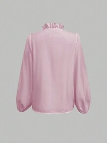 EMERY ROSE Áo cánh dài tay bèo nhún màu trơn cho nữ, mặc hàng ngày - Hồng - Xem 2