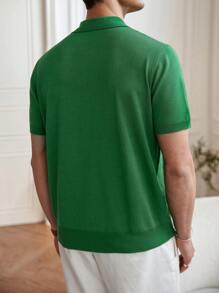 Manfinity CityGents Men's Solid Color Front Button Closure Short Sleeve Simple Casual Knitted Sweater