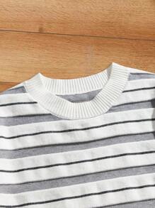 Manfinity VCAY Men's Striped Round Neck Short Sleeve Casual Knit Top, Suitable For Autumn