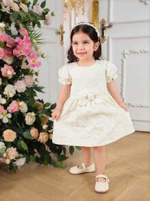 Váy xòe vải họa tiết hoa cho bé gái, phong cách công chúa thanh lịch và mơ mộng - Màu be - Xem 6