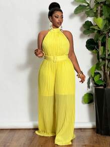 Slaydiva Plus Size Women's Light Weight Off-The-Shoulder Jumpsuit - Yellow - View 5