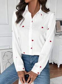 SHEIN Clasi Dames lange mouwen romantisch casual hart print Valentijnsdag shirt