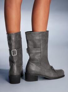 CUCCOO GRLICON 女式中筒靴，Y2K 风格，朋克摇滚，机车风，酷女孩装，适合万圣节、圣诞节和派对 - 黑色 - 查看 9