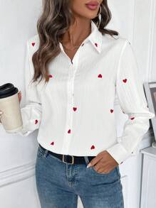 SHEIN Clasi Dames lange mouwen romantisch casual hart print Valentijnsdag shirt