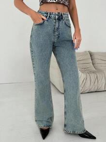 EURMUSE Women Mid-Rise Pocketed Straight Leg Casual Versatile Jeans - Medium Wash - View 8