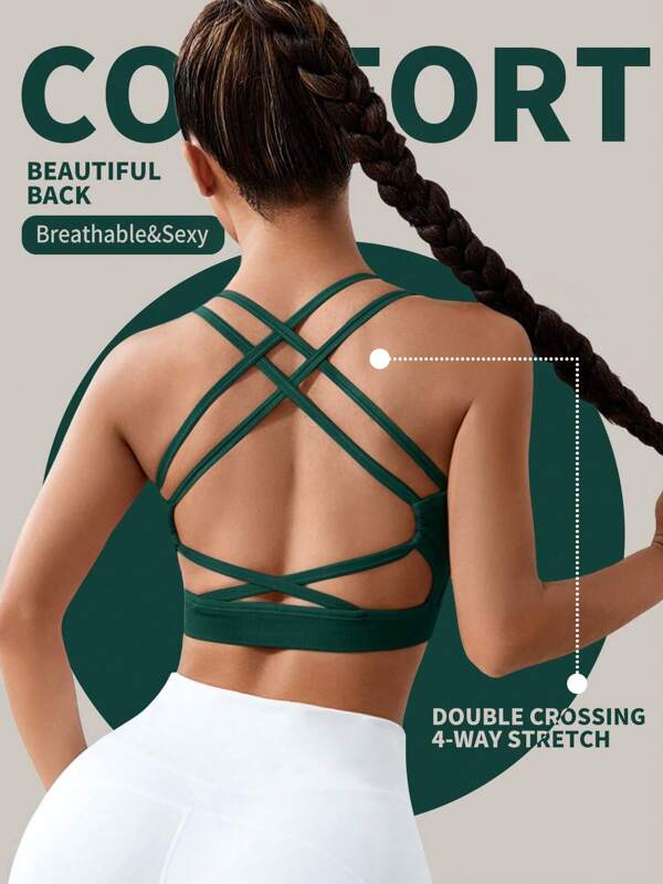 SHEIN Sport Studio Brassière de sport soutien faible croisé dos-nu