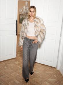 SHEIN EZwear Damen Flauschige Mäntel - Aprikosenfarben - Übersicht 6