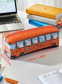 1Pc Large-Capacity Creative Bus Pencil Bag, 6.5*19*6cm Canvas Zipper Pencil Case, Pencil Case, Suitable For Office And School Supplies, Desk Storage Tools, Birthday Gifts, Red/Yellow/Blue/Orange,Back To School,School Supplies - Multicolor - View 4