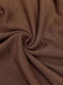 SHEIN 孕妇休闲纯色重叠腰裤 - 棕色 - 查看 7