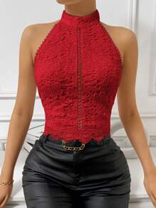 SHEIN Privé Áo ba lỗ trơn màu cơ bản thường ngày cho nữ, thời trang để mặc hàng ngày - Đỏ - Xem 5