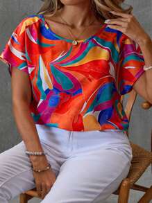 EMERY ROSE Plus Size Casual All-Over Print Summer Shirt Suitable For Going Out