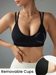Easithlete Seamless High Elasticity Women Sports Bra - Black - View 2