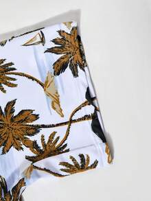 SHEIN Kids Tween Boy Casual Street Style Palm Tree Print Long Sleeve Shorts One-Piece Swimsuit, Beach Wear, Spring/Summer