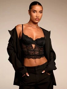 SHEIN BAE Women Black Sexy Lace Versatile Fashion Single Item Corset Sexy Cami Top, Versatile For Going Out, Date Night, Themed Party, And Concert ,New Years Eve ,Christmas Party Women Top