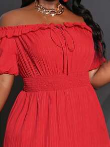 Slaydiva Plus Size Women's Open Shoulder High Slit Dress, Red - Red - View 6