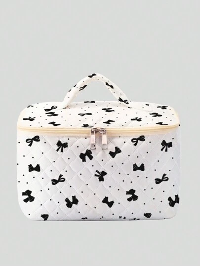 Mari Primo studio Artist White Ground Black Bow Pattern Double-Sided Printed Makeup Bag, Valentine's Day