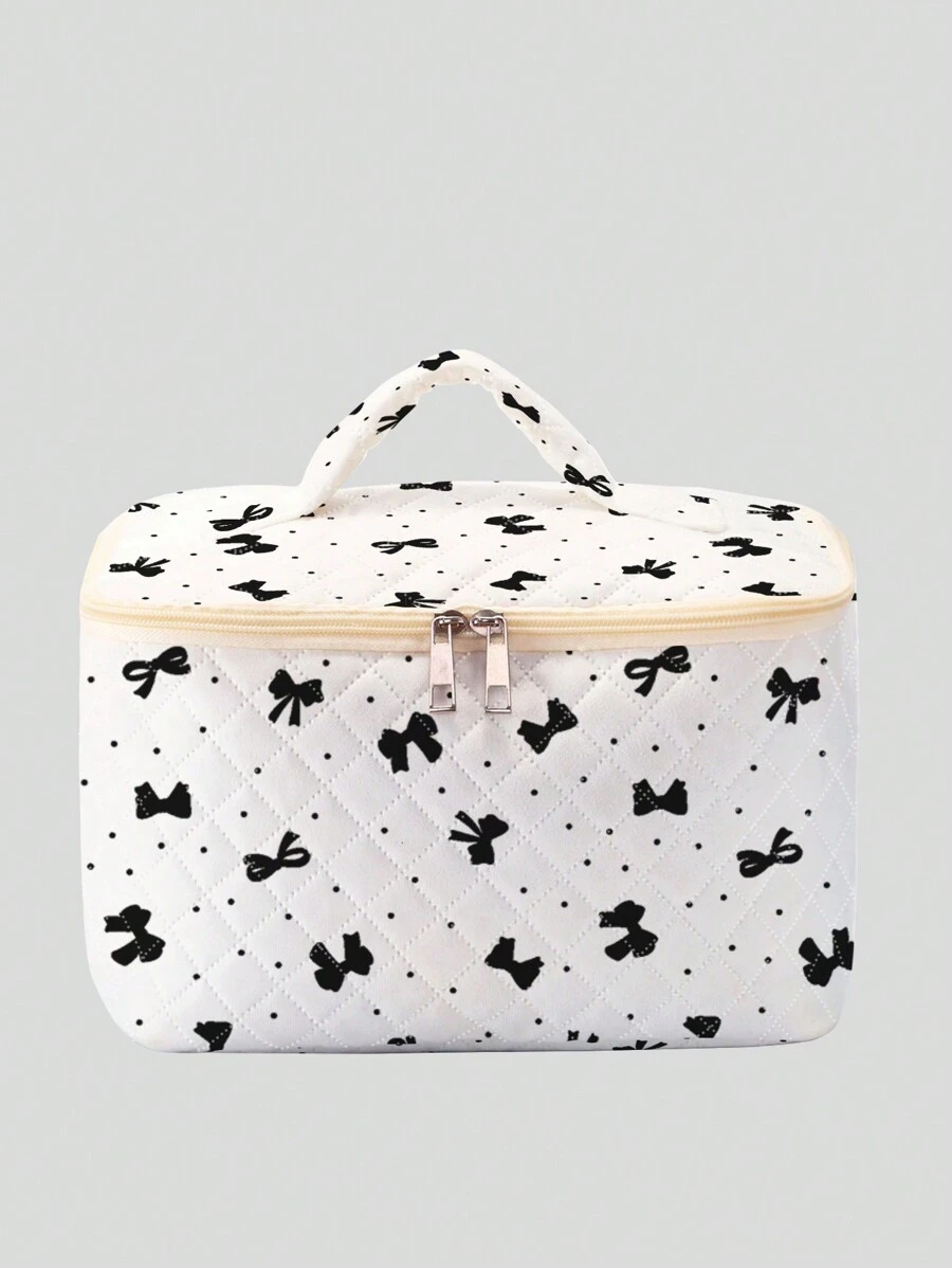 Mari Primo studio Artist White Ground Black Bow Pattern Double-Sided Printed Makeup Bag, Valentine's Day - Multicolor - View 1