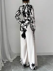 Selianne Long Sleeve Collared Waist Tie Up Floral Printed Women Jumpsuit Fall Cloth For Women - Multicolor - View 2