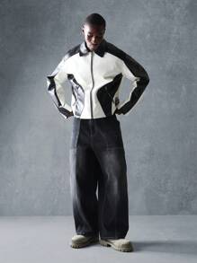 SUMWON Premium Wide Leg Cowboy Skater Jeans, Y2K Baggy Relaxed Fit Streetwear Urban Fashion Denim Pants, Classic Casual Fall Winter Bottoms - Black - View 1