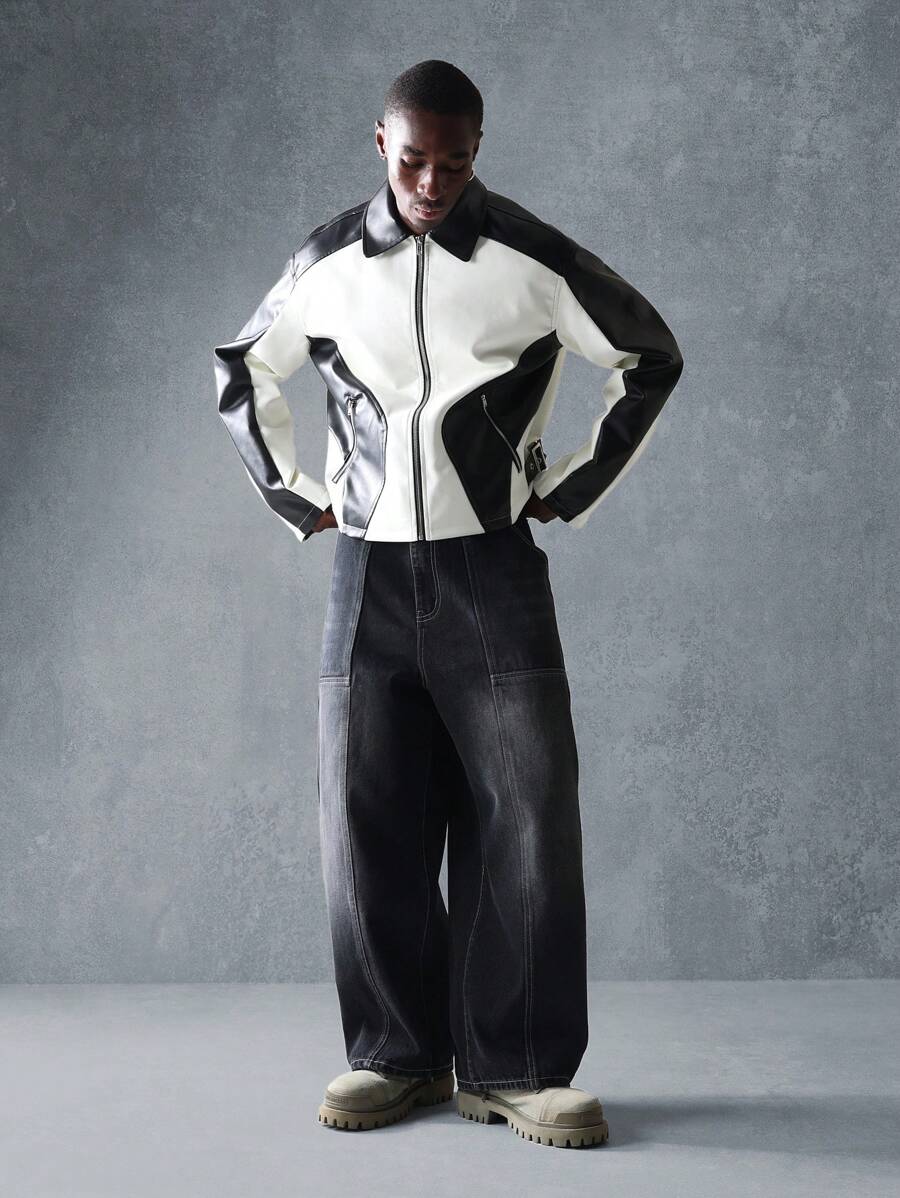 SUMWON Premium Wide Leg Cowboy Skater Jeans, Y2K Baggy Relaxed Fit Streetwear Urban Fashion Denim Pants, Classic Casual Fall Winter Bottoms - Black - View 1