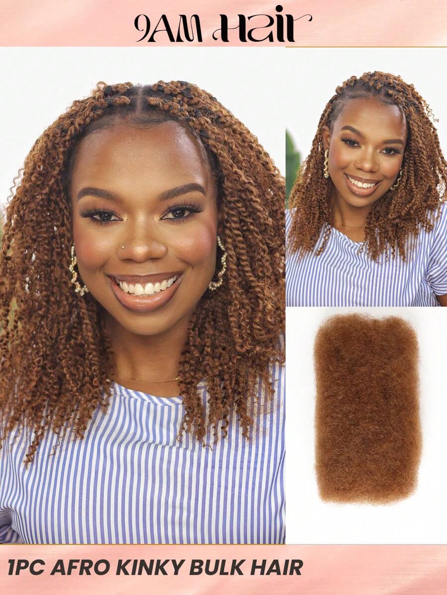 Boho Braids 1 PC Tóc người Afro Kinky Bulk màu nâu Afro Kinky Curly Bulk bện tóc nối cho tóc xoắn Locs tóc người móc cho tóc tết không thắt nút 50g/cái - S30 - Xem 1