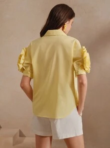 Anewsta High-End Casual Women's Shirt Vacation, Spring, Summer - Mustard Yellow - View 2